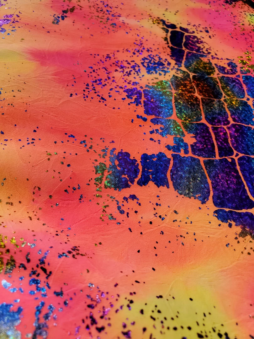 Theatre House Nylon Spandex Tie Dye Multi Color Hologram Foil Design 2 Theatre House Nylon Spandex Tie Dye Multi Color Hologram Foil Design