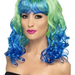 Smiffys Divatastic Wig, Green & Blue