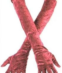 Fun World Newest Products Long Velvet Gloves - Burgundy