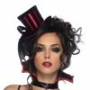 Leg Avenue Mini Velvet Striped Top Hat - Red-Black