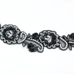 Theatre House 1 3/4” Fancy Beaded Flower Trim, Black.